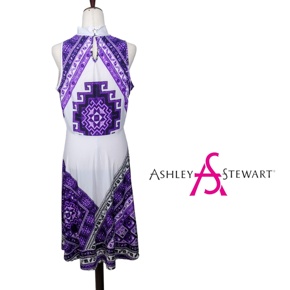 Ashley Stewart Mock Neck Keyhole Multi Print Mosaic Sleeveless Midi Dres… - Picture 4 of 14